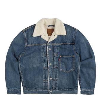 리바이스 Levi s 타입 1 셰르파 트러커 자켓 재킷 - 미디엄 인디고 Stonewash 블루 A4882-0000