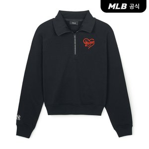 MLB [코리아공식] 여성 하트 크롭 반집업 맨투맨 NY (Black)