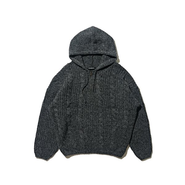 케이블 웨이트 후드 니트반집업 (차콜)