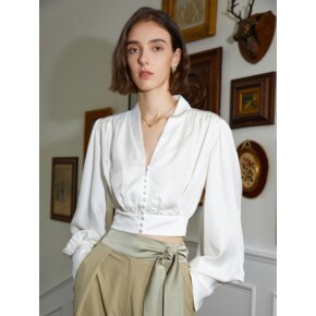 YY_whiteness shwal lapel crop blouse