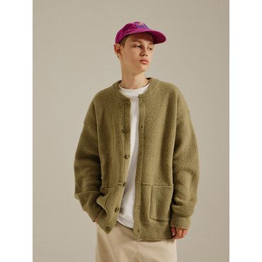 골든선샤인 Wool Round Neck Knit Cardigan Green