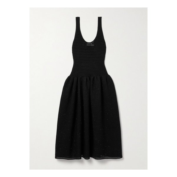 시퀸 장식 크로셰 미디 드레스 블랙 1647597338857064