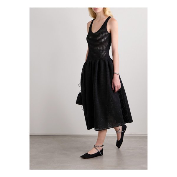 시퀸 장식 크로셰 미디 드레스 블랙 1647597338857064
