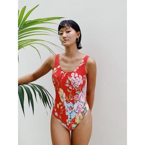 Floral print swimsuit (Red)