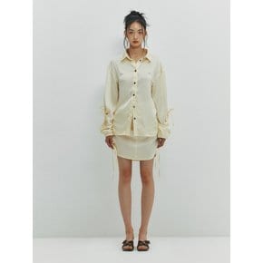 CUT OUT SHIRRING SHIRT - LEMON