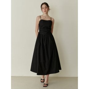 Pure semi shirring long dress - black