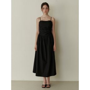 Pure semi shirring long dress - black