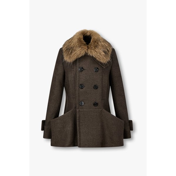 여성 디태처블 퍼 울 멜턴 더블 코트 6415305102000