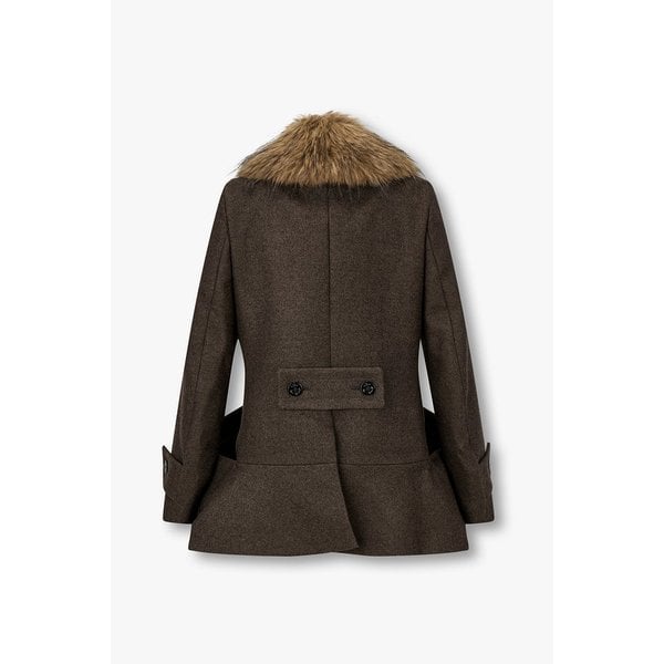 여성 디태처블 퍼 울 멜턴 더블 코트 6415305102000