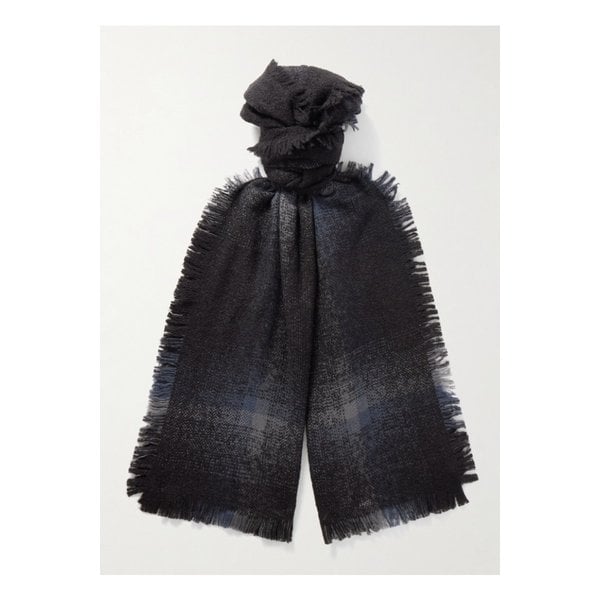존스톤스 오브 엘긴 프레이 체크 캐시미어 실크 혼방 부클레 스카프 46376663162948210