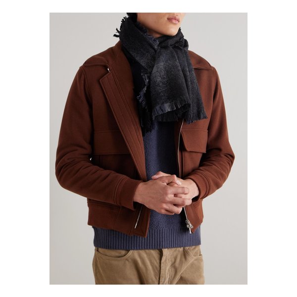 존스톤스 오브 엘긴 프레이 체크 캐시미어 실크 혼방 부클레 스카프 46376663162948210