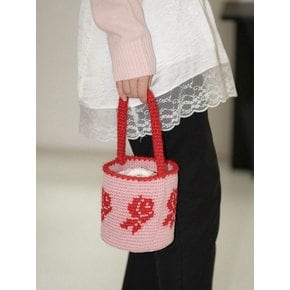 Rose Handmade Crochet Bucket Bag Mini Tote Bag _ Pink