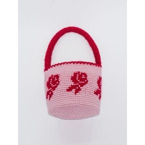 Rose Handmade Crochet Bucket Bag Mini Tote Bag _ Pink