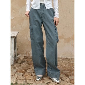 Stripe washed cargo denim pants Blue