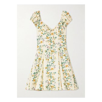 아구아벤디타 마티 차이니시스 플로럴 프린트 플리츠 코튼 미니 드레스 크림 46376663162866653