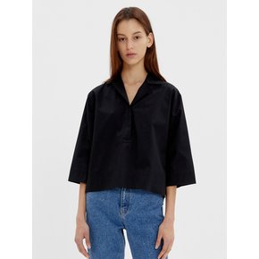 HALF BUTTON COTTON SHIRT BLACK