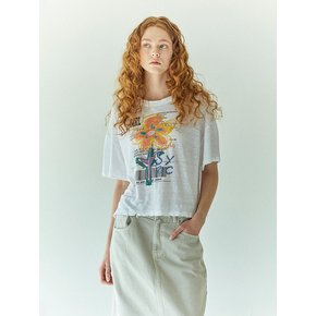 Flower Doodle Linen T-Shirt_white