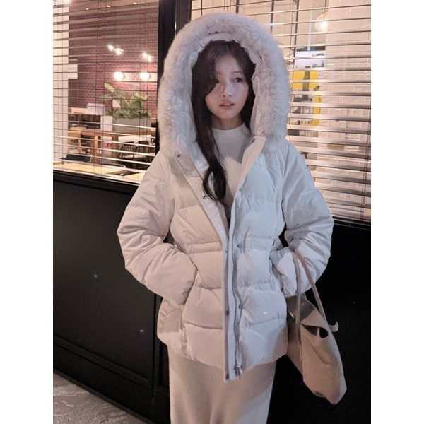 [단독][RDS]두굿_폭스 퍼 후드 하프 덕 다운 점퍼_2colors