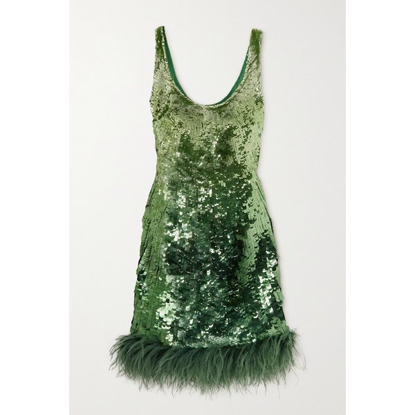 깃털 장식 스팽글 새틴 미니 드레스 그린 1647597310897426