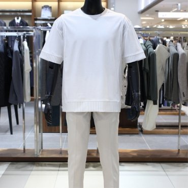 바쏘 homme 25 NEW VIA BASSO 스트라이프 레이어드 포인트 데일리 라운드 티셔츠 화이트