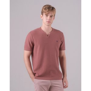 유에스폴로 [U.S. POLO ASSN.] 24SS 브릭 코튼 블렌디드 V라인 헨리넥 니트 남성