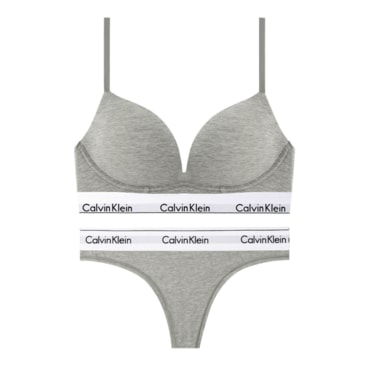 Calvin Klein CK 여성 모던 코튼 AF 플런지 푸쉬업 브라+티팬티 세트 QF7623+F3786 GREY