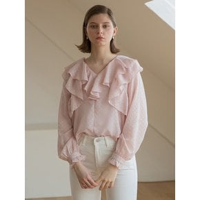 Neck Double Ruffle Blouse Pink