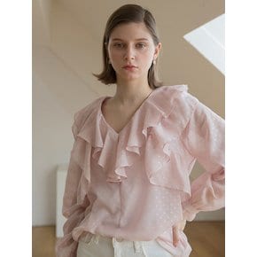 Neck Double Ruffle Blouse Pink