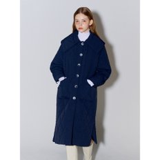 Big Collar Quilted Long Coat Navy