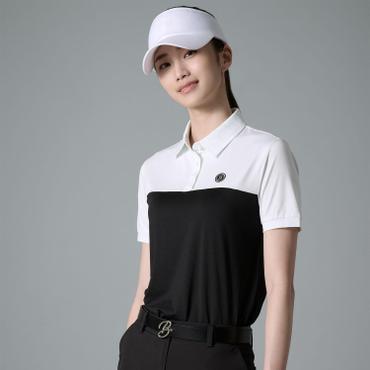 빈폴골프 SS24 여성 컬러 배색 반팔 티셔츠 - 블랙 (BJ4542NA35)