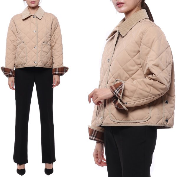[부산점] 23FW 여성 코듀로이 다이아몬드 퀼팅 크롭 재킷 (8056575 SOFT FAWN 23F)