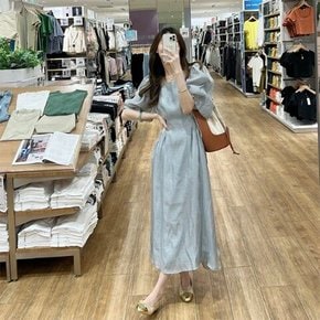 스퀘어넥 여리핏 퍼프롱원피스 엔스왈롱원피스