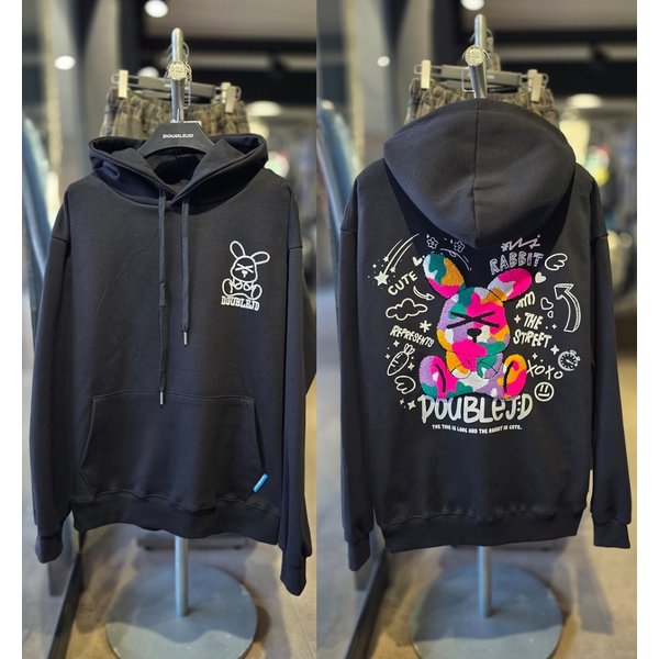 [시흥점] 부클토끼 자수 세미오버핏 후드티 (남여공용)/JGET30903BK