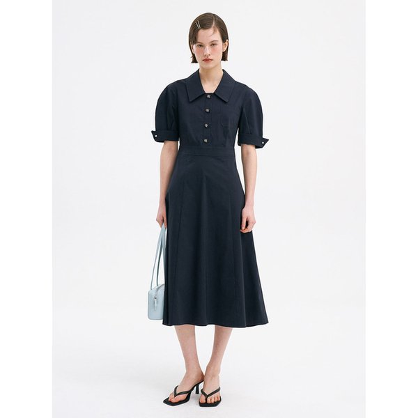 볼륨 소매 장식 플레어 원피스 OW4MO4430