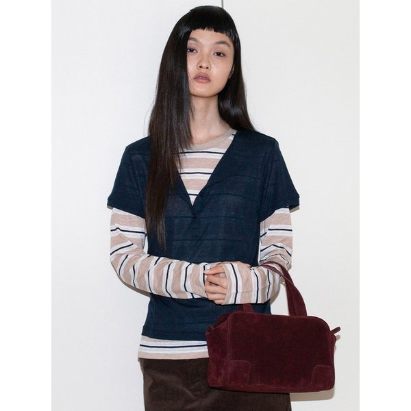 소프트 버튼업 숏슬리브 탑 - 네이비