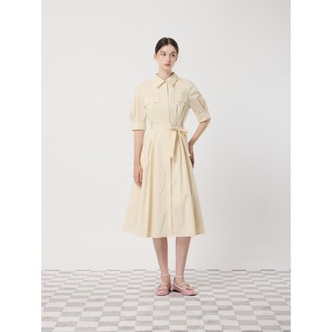 CC콜렉트 벨티드 볼륨슬리브 핀턱 원피스_C252MSE331