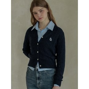 Lossy  Cashmere Cable Patch Cardigan_navy