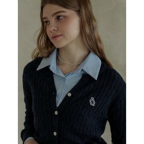 Lossy  Cashmere Cable Patch Cardigan_navy