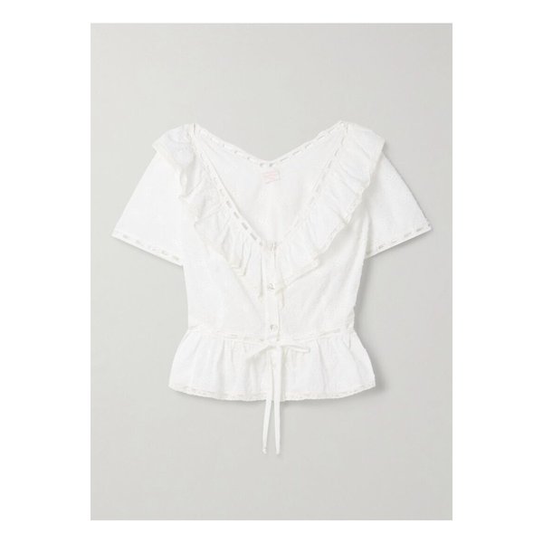 로레타 카포니 지아넬라 레이스 트리밍 브로드리 앙글레즈 코튼 보일 블라우스 1647597360503547