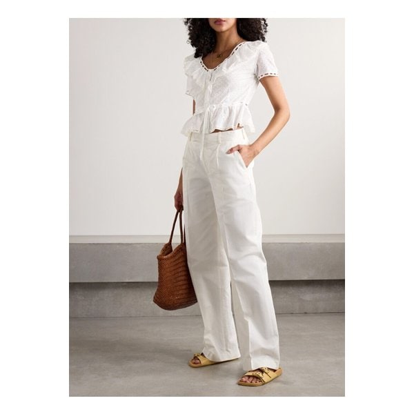 로레타 카포니 지아넬라 레이스 트리밍 브로드리 앙글레즈 코튼 보일 블라우스 1647597360503547