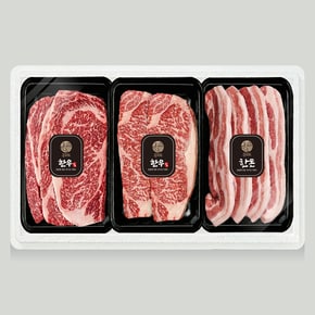 한우 한돈 설 선물세트 1호 등심·채끝·삼겹살 총량1.2kg