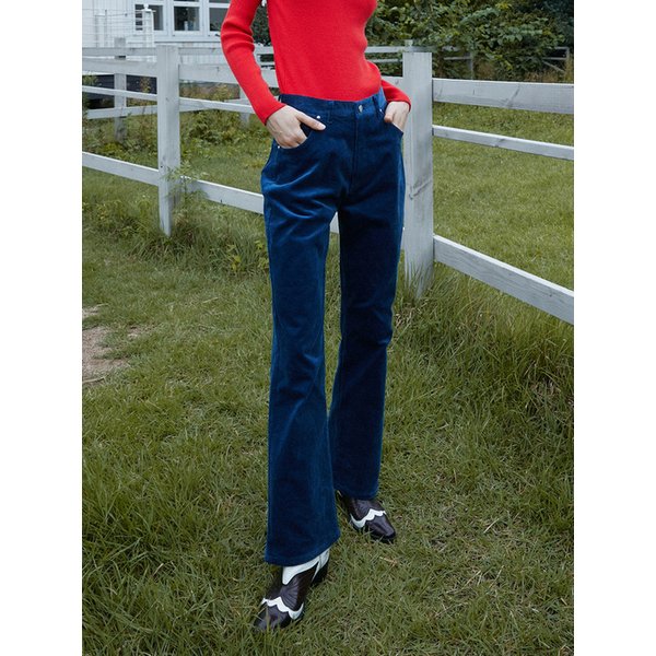 Corduroy Semi Boot-Cut Pants (Navy)