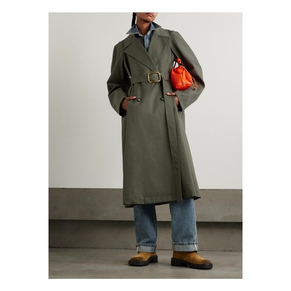 벨트 더블 브레스트 코튼 개버딘 트렌치 코트 그린 1647597343321483
