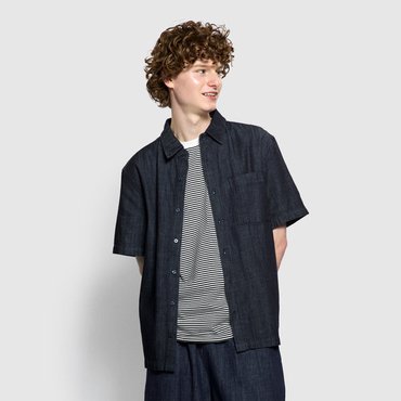 JAJU 25 S/S  남 해지 데님 반팔 셔츠  J115203311