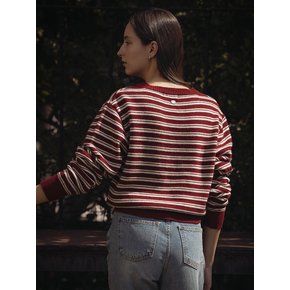 Stripe loose fit v-neck knit_Red