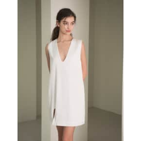 YY_V-neck sleeveless dress_WHITE