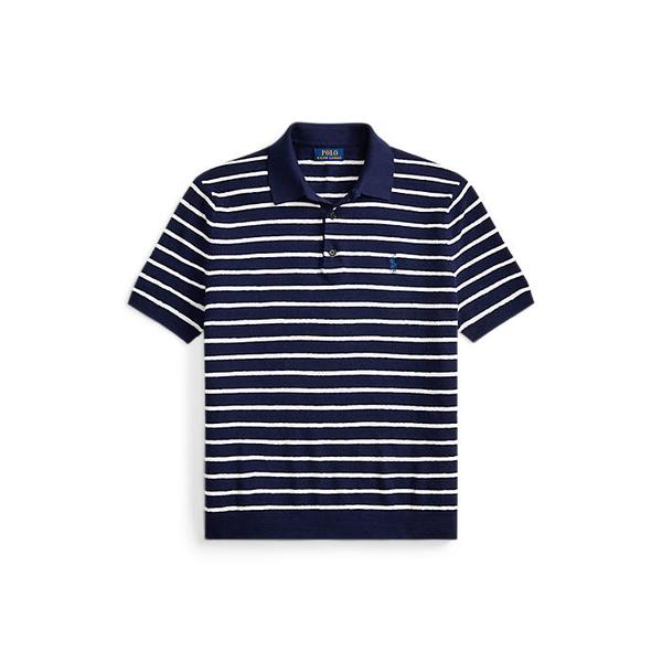 남성 스트라이프 코튼 리넨 폴로 칼라 스웨터(MNPOSWE1N820131410)