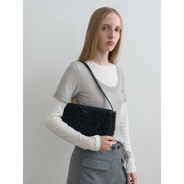 Boucle Fur Shoulder Bag Black