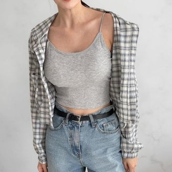  [옷자락] 여성 크롭 블라우스 포켓 박스핏 긴팔 후드 체크 셔츠