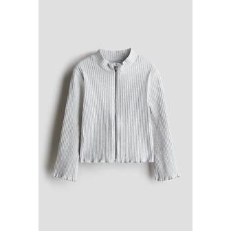 H&M 리브드 저지 가디건 라이트 그레이 멜란지 1246448002